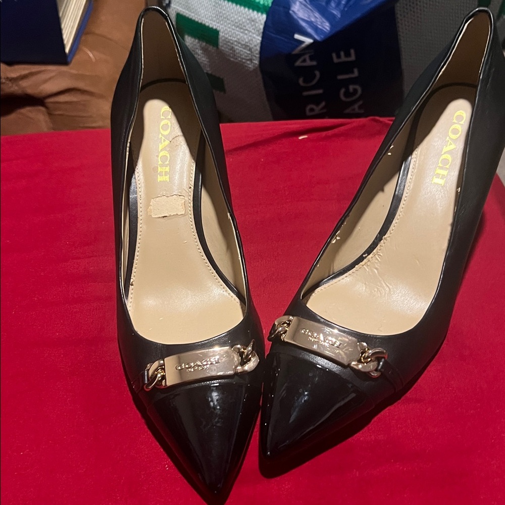 Coach Black Heels with Gold Accents